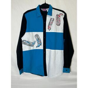 Cameo Rose Women's Vintage Cowgirl Rodeo Button Up Shirt Size M Color Block